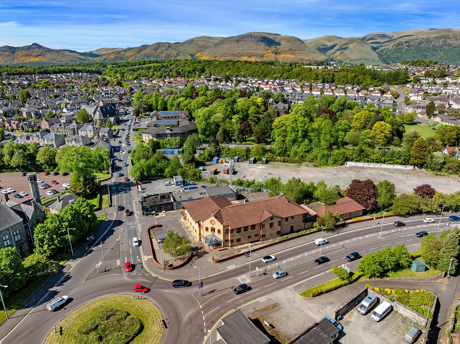 An aerial photo of Locked Self Storage Alloa facility in Clackmannanshire, Scotland