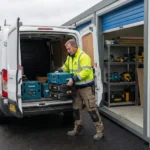 Modular drive up self storage units arranged in a flexible site layout