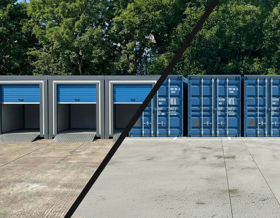 Comparison of strongholds storage and shipping container storage units with drive up access